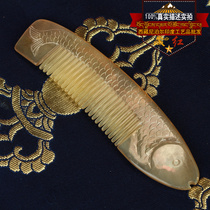 Tibetan red hand-carved auspicious fish natural horn comb Tibetan special gift