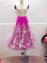  Spring and summer new modern dance skirt three-dimensional flower elegant national standard modern dance big swing ballroom dance performance practice skirt