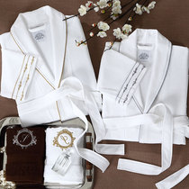 Five-star hotel white bathrobe Pure cotton female long section absorbent quick-drying mens nightgown couple spring and autumn thin pajamas