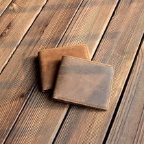 Tide mens short leather small wallet retro handmade students first layer cowhide European and American personality youth horizontal money clip