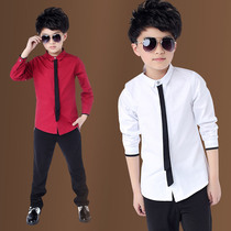 Boys wine red tie shirt children Spring and Autumn handsome shirt slim body six kindergarten performance base shirt