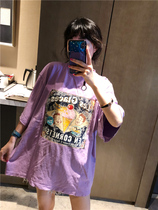 66-766-8 South Korea East Gate summer orange purple old hole loose ice cream short sleeve t-shirt