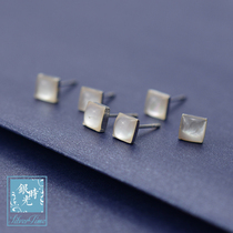 S925 sterling silver earrings day Korean temperament earrings mini square natural color shell Moonlight White earrings men and women