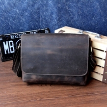 Retro Crazy Horse leather mens head layer cowhide shoulder shoulder bag handmade leather horizontal casual trend postman mens bag