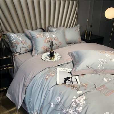 Autumn and winter American polished cotton four-piece cotton thick light luxury small fragrance printing quilt cover 1 8m bed E