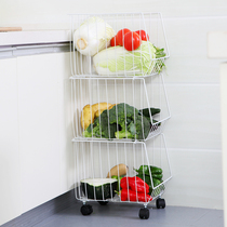 Household kitchen rack fruit and vegetable mobile storage rack multifunctional finishing storage rack floor pulley