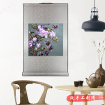 Magnolia flower scroll Cantonese embroidery Cantonese embroidery Tide embroidery features soft mounted pure handmade embroidery living room bedroom study decorative painting