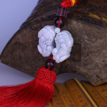 Natural Jade double brave car pendant rearview mirror high-end hanging decoration car trailer interior car Video car