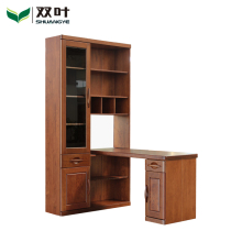 Double leaf furniture solid wood corner learning table study home desk bookcase bookshelf combination Red Oak