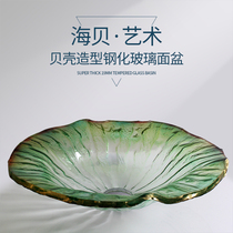 Toilet tempered glass table upper basin European wash basin Mediterranean blue art Basin home American creativity