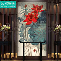 Chinese splashdown writing on the work pen Lotus Club Lotus Clubhouse Xuan Guan Door Hall Background Wall Wallpaper Whole Wall Cloth Painting Custom