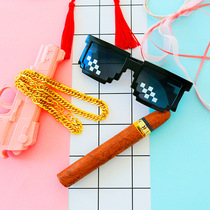  Tricky expression pack Simulation big gold chain necklace Cigar toy big brother change expression pack in minutes