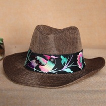 Cloud decoration totem original design womens hat national style hat embroidered hat pine peach embroidered personality cowboy hat sun hat A