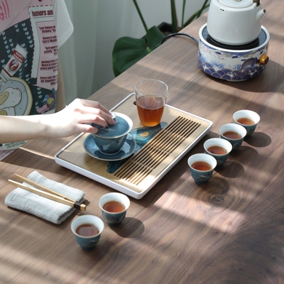 Dry bubble tea tray household water storage small tea table simple Japanese melamine bamboo tray rectangular kung fu tea set