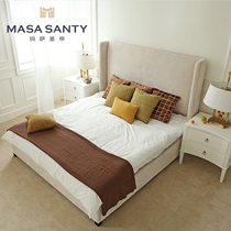 American country double bed 1 8 1 5 beige small apartment Nordic fabric soft bag bed bedroom furniture solid wood bed