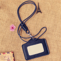 Genuine leather first layer cowhide mens and womens halter neck bus card set Access control school card ID work badge brand horizontal and vertical section