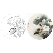 Meticulous painting drawing drawing drawing physical printing road rain Lotus carp 42*42 with color drawing 341T