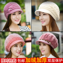 Hat female winter Korean version wool hat Duck tongue beret Autumn and winter knitted hat middle-aged and elderly warm ear cap