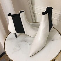 Korea Artisanal custom sexy woman taste side splicing tightness sleeve pointed thin heel and ankle short boot
