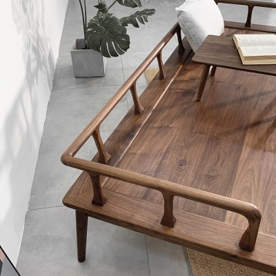 Black walnut wood log Luohan bed new Chinese sofa Zen r mortise and mortise simple bed solid wood sofa bed small household