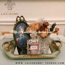 LACESHABBY European imported antique style old vintage gray green gold floral relief mirror tray