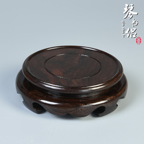 Black Catalpa wood solid Flower Pot Black sandalwood round vase bonsai fish tank wood carved ornaments strange stone base