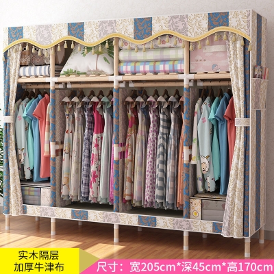 Wardrobe assembly thick clothes rack wooden frame bedroom dedicated to hanging wooden sticks rental room storage girl for home use