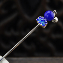 Retro hair jewelry cloisonne blue chalcedony classical hair hairpin childrens style step hair tassel National style holiday gifts