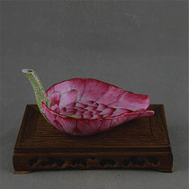 Daqing Guangxu all handmade dark carved lotus pastel commemorative autumn cup tea shovel antique collection retro ornaments