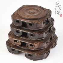 Qin book lovers antique wood carving base vase base strange stone teapot Sky round place base solid wood can dig groove