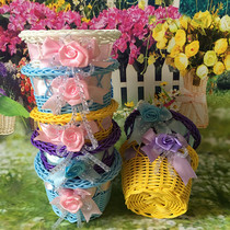 Supply plastic woven storage basket round plastic storage basket round flower basket
