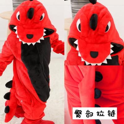 Cute foreign style zipper children sleeping pajamas boys winter fashion plush green dinosaur close-fitting sister and brother