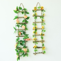 Kindergarten Creative pastoral small wooden ladder hanging props Class ring Creative flower ladder hanging corridor diy wall decoration