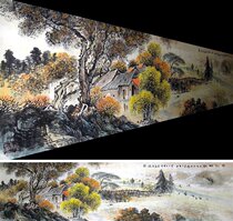 (Painting Art Jia Calligraphy and Painting) C20392 Calligraphy and Painting Chinese Painting Freehand Landscape Golden Autumn Pastoral (Eight feet open two)