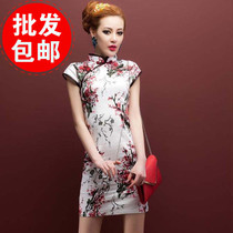 New fashion vintage Plum cheongsam modified short cotton cheongsam dress casual linen cheongsam dress