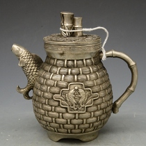 Antique Ancient Play Miscellaneous Pure White Bronze Bamboo Festival Brings Folk Customs Fish-shaped Spout Pot teapot folk nostalgic collection