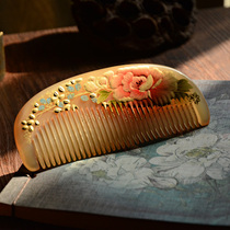 Daughter love natural horn comb Female anti-static massage comb Small shape Painted lacquer art comb Fine tooth dense comb