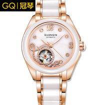 Guanqin ladies watches fashion ceramic large dial automatic mechanical watch waterproof hollow Korean Swiss watch