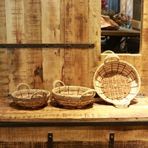 Time and home handmade seagrass weaving storage basket cosmetics jewelry glove basket dry flower basket decorations