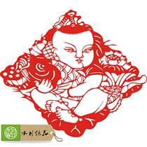 Water Moon Mirror Flower Fuwa Holding Fish Custom Decoration Decoration Sticker Window Flower Cut Paper Sticker New Year Festive Glass Sticker