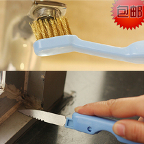 Gas stove cleaning brush multifunction cleaning copper brush with folding scraper housework cleaning long handle brush kitchenette with brush
