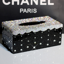High-grade leather diamond-encrusted diamond tissue box Creative tissue paper box Household paper box European-style car