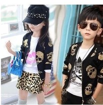 2020 Spring and Autumn New Childrens Dress Thin Men and Womens V Collar Coat Cardigan Korean Tide Skull Clothes Set
