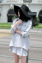 (Lambo @ exclusive) imported boutique hemp textile design feel pocket waist shirt