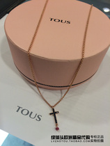 European counter TOUS peach bear Ruby Tip faith cross 925 sterling silver plated 18K rose gold necklace female