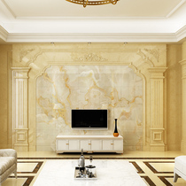 Marble rockboard crystalized overall background wall tiles Eurostyle Roman columns Living room TV Film and TV wall Stone rims