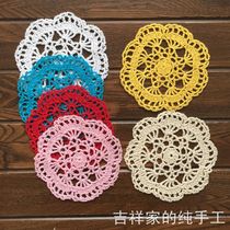Meet-hand crochet coaster bowl mat retro hollow original decoration bottle mat heat insulation mat round multicolor