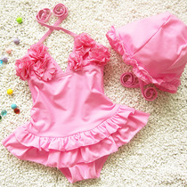 Childrens 2-piece set of female childrens childrens bikini Korean split lace swimming cap childrens girls swimsuit