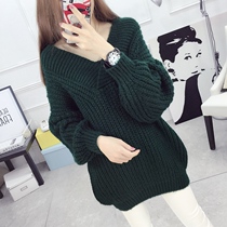 Coarse line thickened cover headsweater Women loose outside wearing 2021 new Winter Korean version Lazy Wind Port Wind Knit Blouse