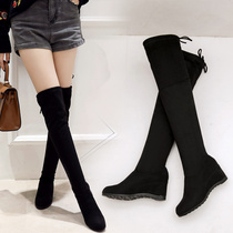 Boots womens 2021 autumn and winter over-the-knee boots Lace-up in-height womens boots Flat single boots Boots womens elastic boots